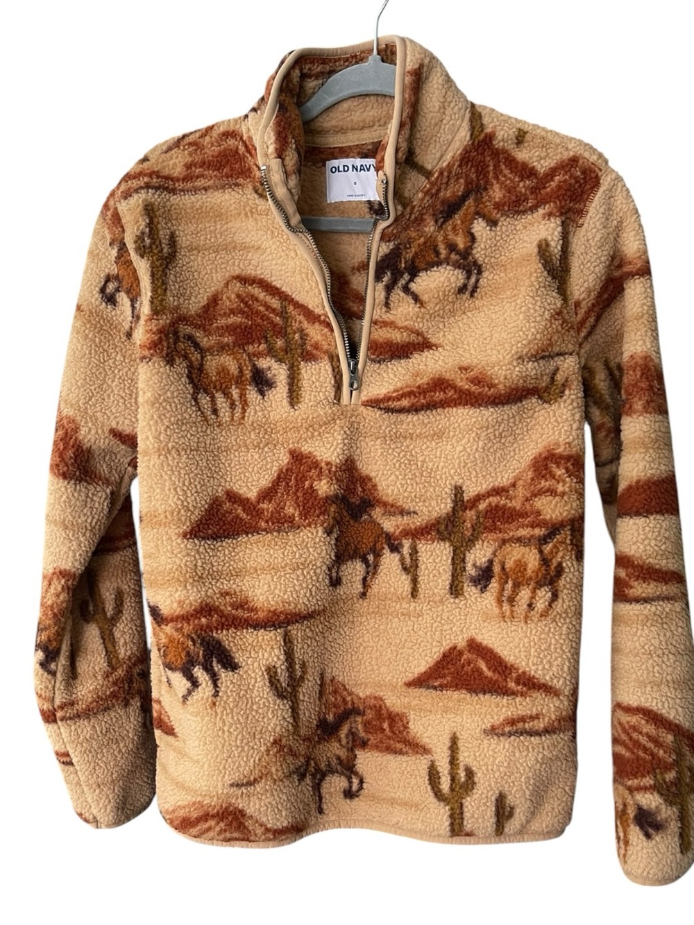 Old Navy Unisex Small Western Horse Desert Print Sherpa Fleece Pullover